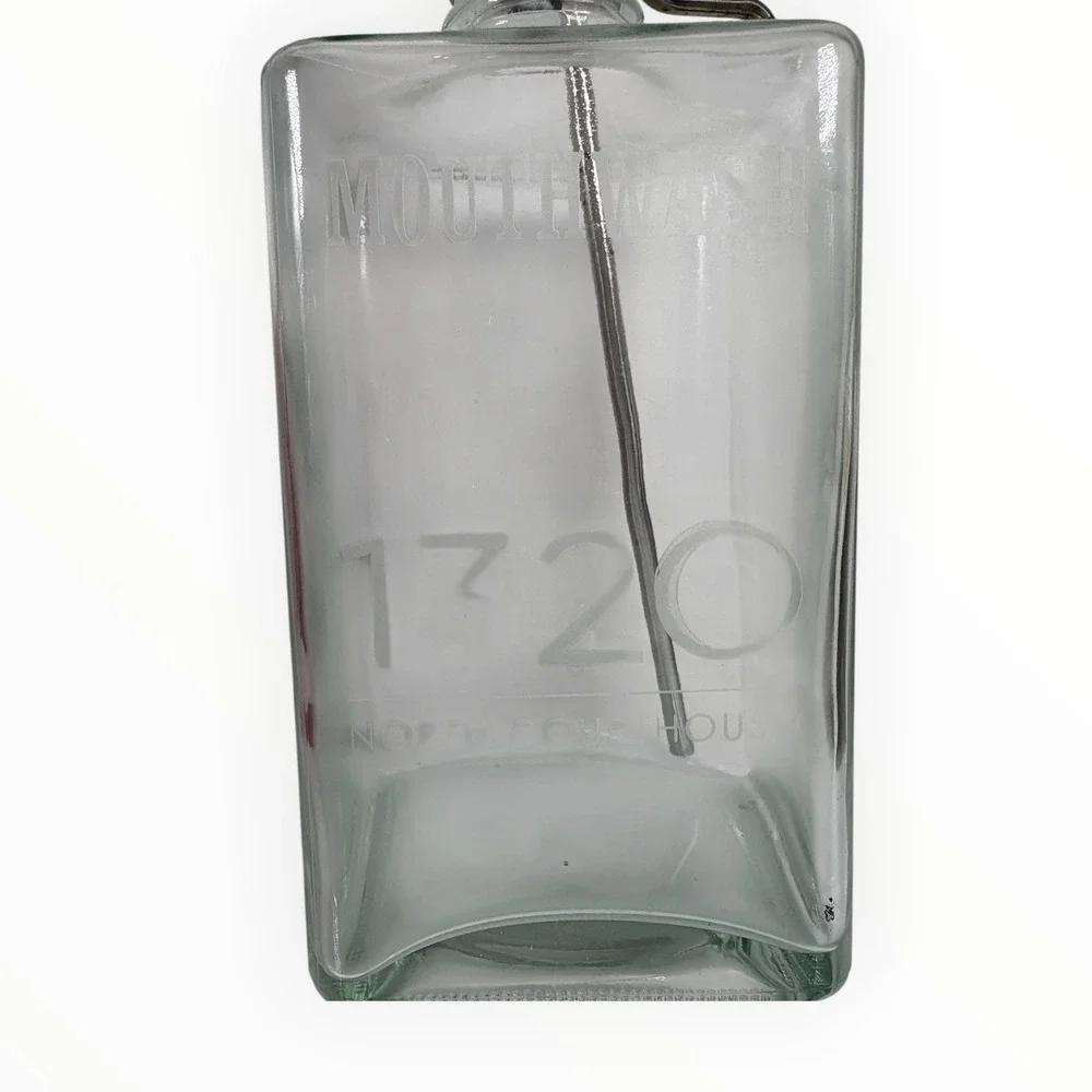 Unbranded Mouthwash Decanter Bottle Clear Glass 8in Etched 1320 North Courthouse